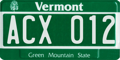 VT license plate ACX012