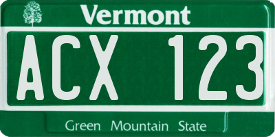 VT license plate ACX123