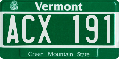 VT license plate ACX191