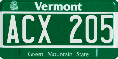 VT license plate ACX205