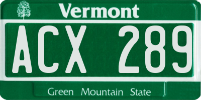 VT license plate ACX289
