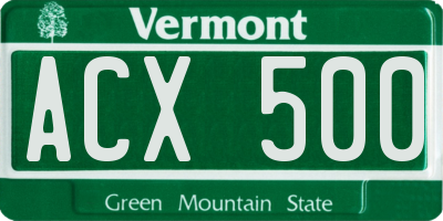 VT license plate ACX500