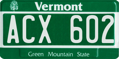 VT license plate ACX602