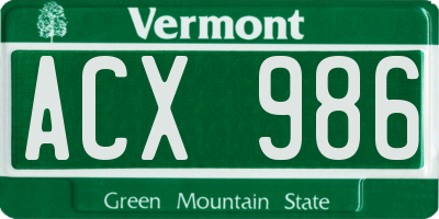 VT license plate ACX986