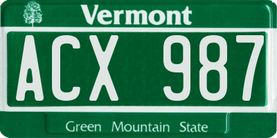 VT license plate ACX987