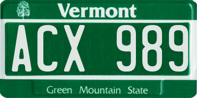 VT license plate ACX989