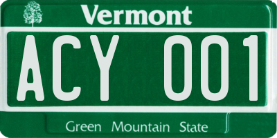 VT license plate ACY001