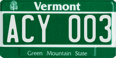 VT license plate ACY003
