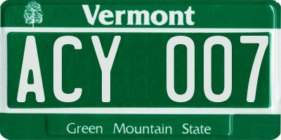 VT license plate ACY007
