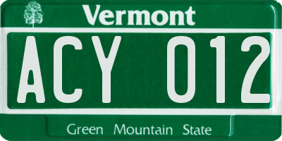 VT license plate ACY012