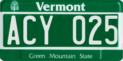 VT license plate ACY025