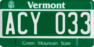 VT license plate ACY033