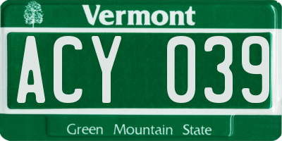 VT license plate ACY039