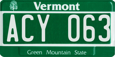 VT license plate ACY063