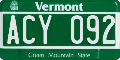 VT license plate ACY092