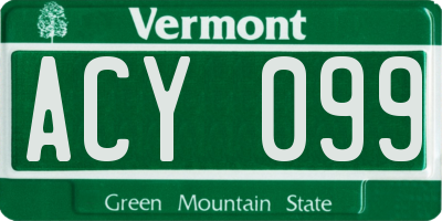 VT license plate ACY099