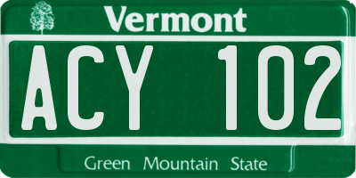 VT license plate ACY102