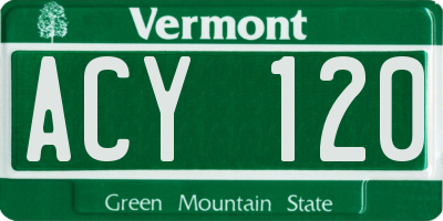 VT license plate ACY120