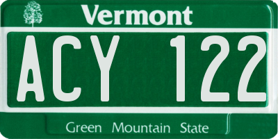 VT license plate ACY122
