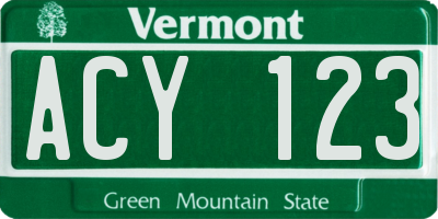 VT license plate ACY123