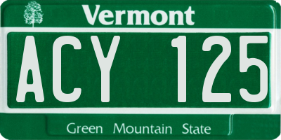 VT license plate ACY125