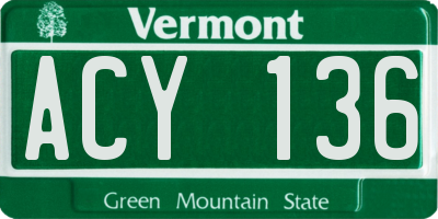 VT license plate ACY136