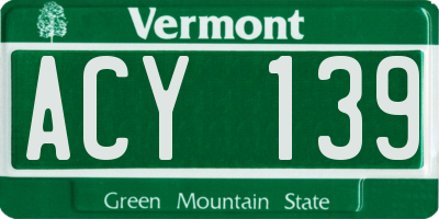 VT license plate ACY139