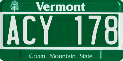 VT license plate ACY178