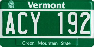 VT license plate ACY192