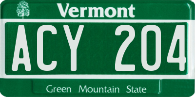 VT license plate ACY204