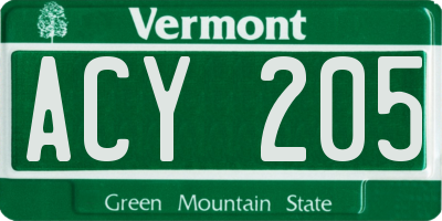 VT license plate ACY205