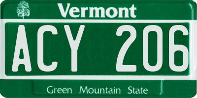 VT license plate ACY206