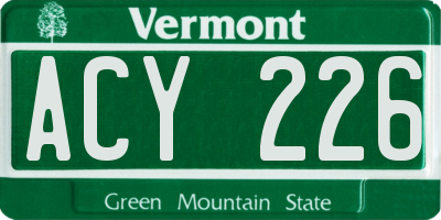 VT license plate ACY226