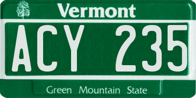 VT license plate ACY235