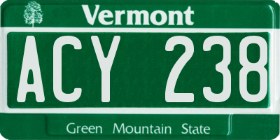 VT license plate ACY238