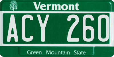 VT license plate ACY260