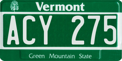 VT license plate ACY275