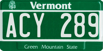 VT license plate ACY289