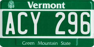 VT license plate ACY296