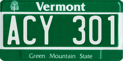 VT license plate ACY301