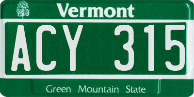VT license plate ACY315