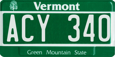VT license plate ACY340