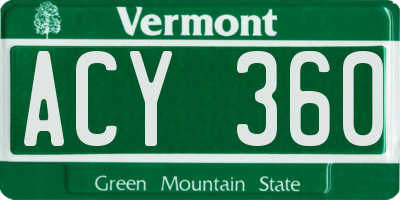VT license plate ACY360