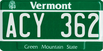 VT license plate ACY362