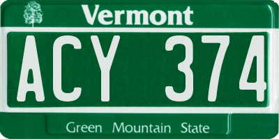 VT license plate ACY374