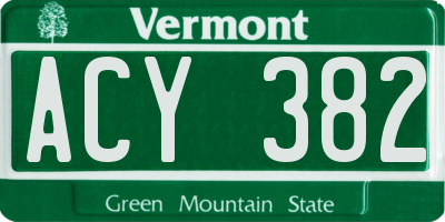 VT license plate ACY382