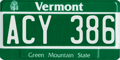 VT license plate ACY386