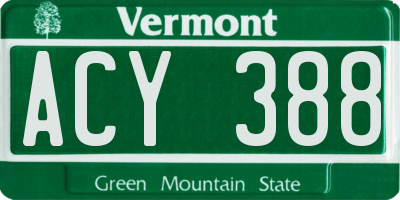 VT license plate ACY388