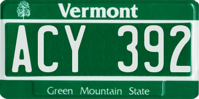 VT license plate ACY392