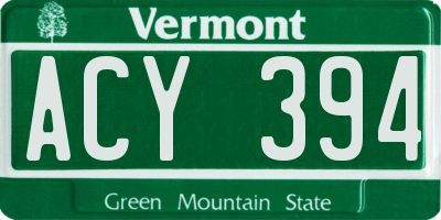 VT license plate ACY394